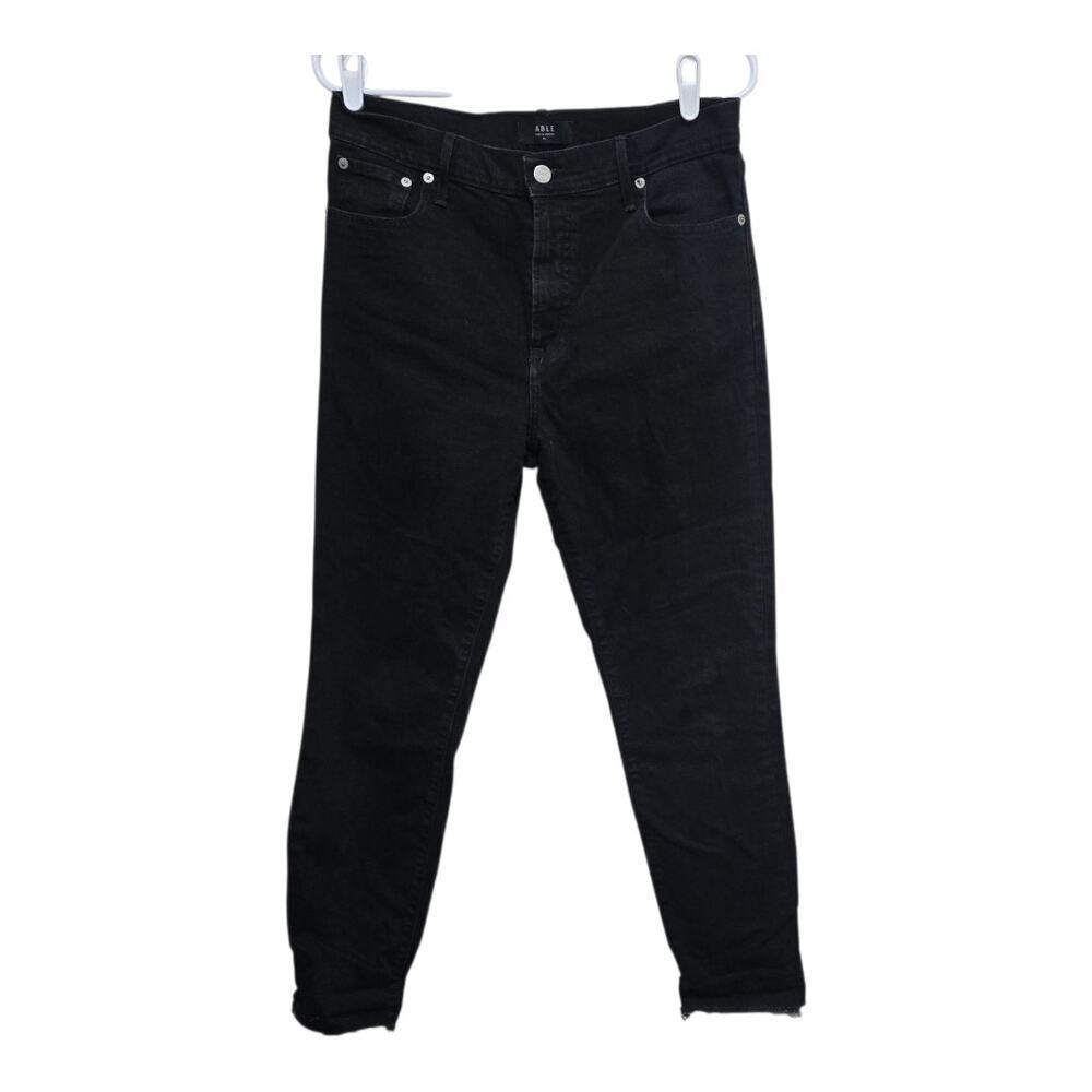 ABLE High Rise Skinny Jeans Black Size 30 Raw Hem Stretch